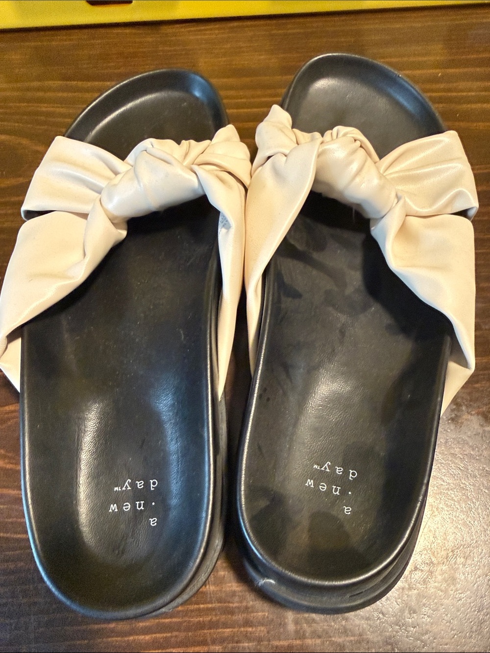 a new day Black Footbed Cream Knot Slide Sandals